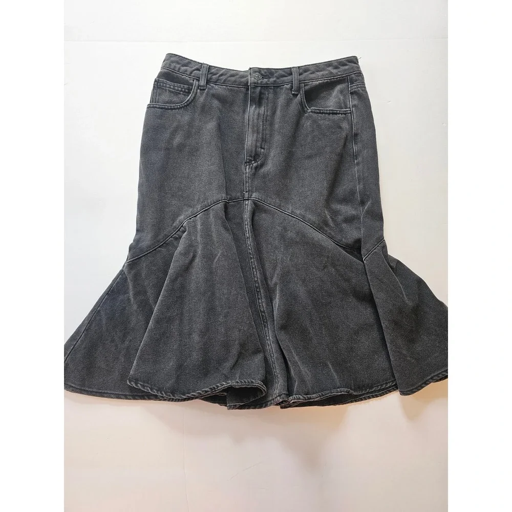 Free People‎ Fishtail Denim Skirt Womens 29 Black Mermaid Midi Boho western